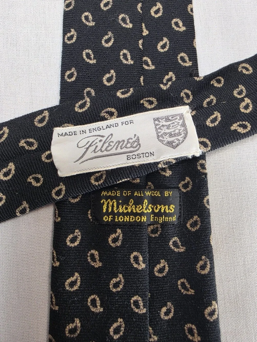 Michelsons of London Black Wool Paisley Tie Filson Made in England